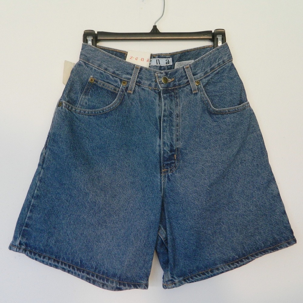 Zena Vintage Denim Mom Shorts Women 6 Blue High Waisted 5 Pocket Cotton